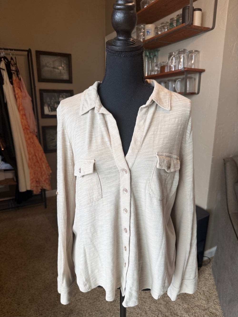 Caslon Light Beige Long-Sleeve Collared Shirt
